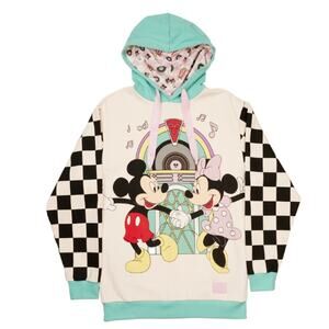 Disney Loungefly Mickey & Minnie Date Night Diner Jukebox Hoodie XL NEW Unisex